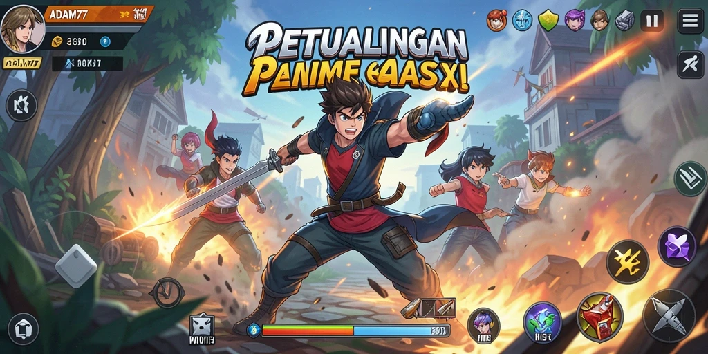 Screenshot ADAM77 menampilkan aksi seru dalam gaya Anime yang memukau.