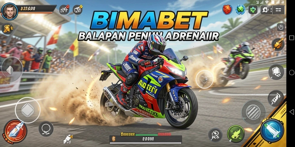 Gambar menunjukkan aksi seru balapan motor di lintasan yang menantang.