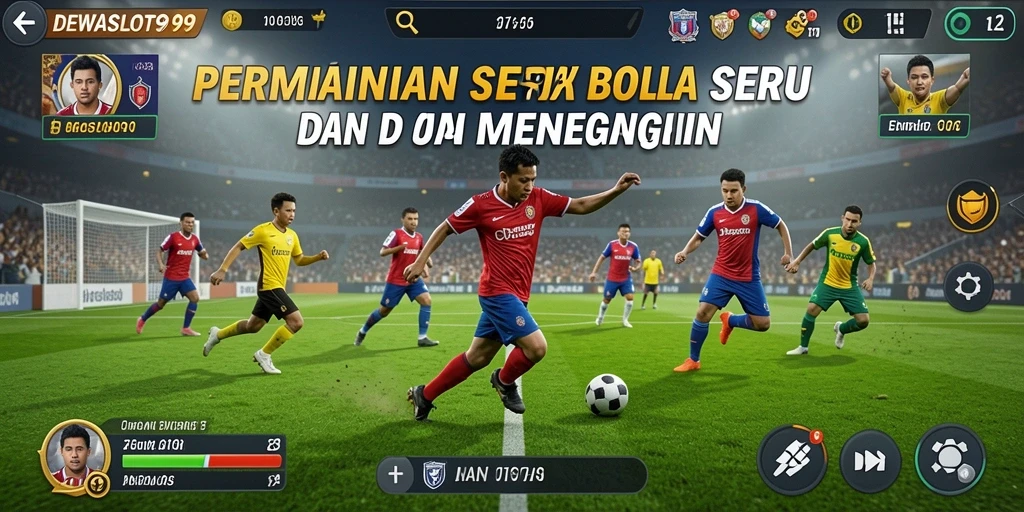 Screenshot gameplay DEWASLOT99 dengan aksi sepak bola yang menegangkan.