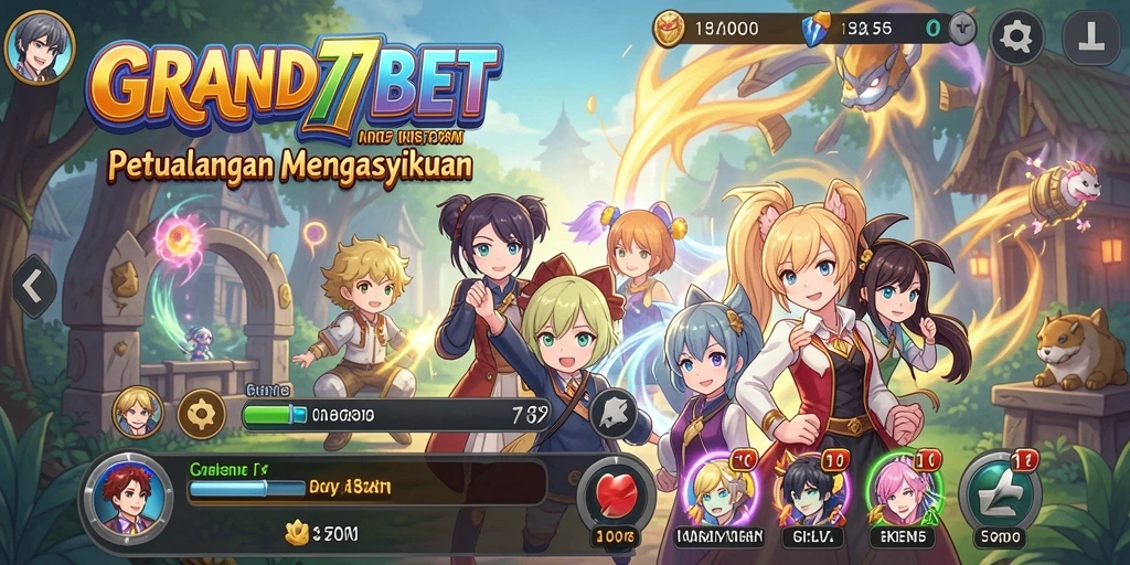 Screenshot gameplay GRAND77BET menampilkan karakter anime dalam pertempuran.
