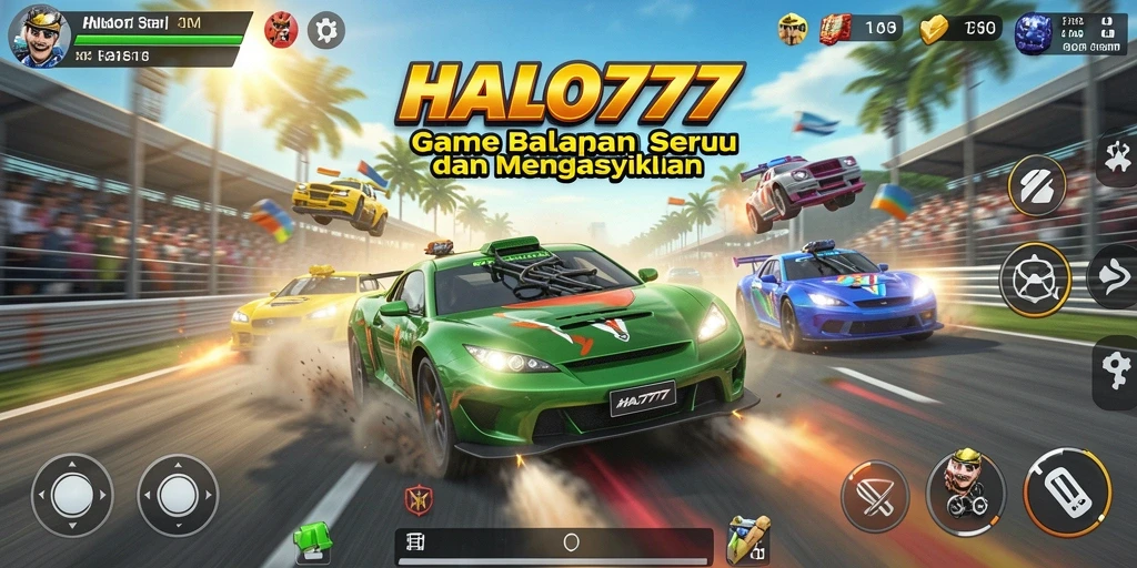 Tampilan gameplay HALO777 yang seru dan mendebarkan di trek balapan.