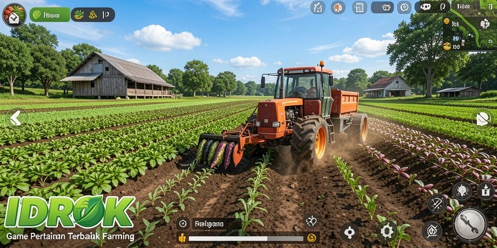 Tampilan gameplay <strong>IDROK</strong> yang menampilkan aktivitas bertani yang seru.