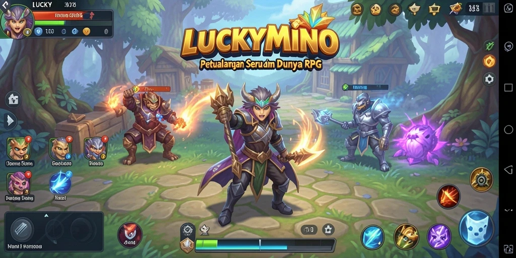 Screenshot gameplay LUCKYMINO menampilkan aksi seru dan karakter unik.
