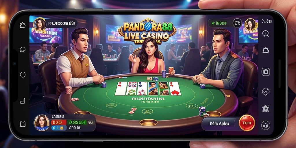 Tangkapan layar gameplay PANDORA88 menampilkan dealer profesional dan suasana Live Casino.