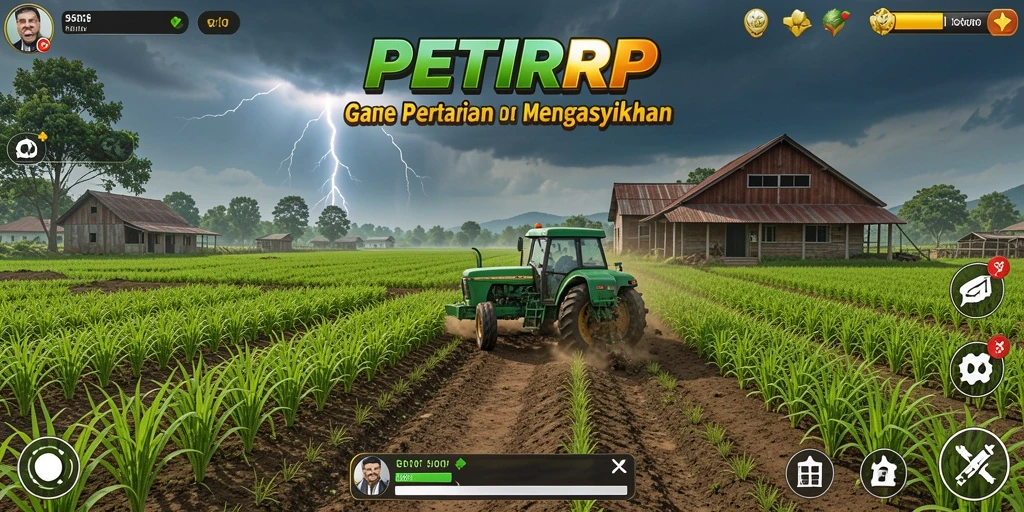 Screenshot gameplay menunjukkan lahan pertanian yang subur dan berwarna-warni.