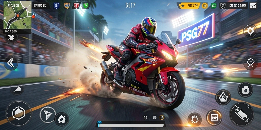 Tampilan gameplay seru dan balapan mendebarkan di PSG77.