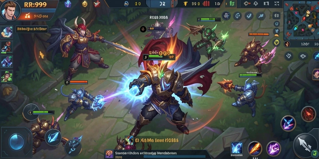 Screenshot gameplay RR999 menampilkan strategi menarik dalam pertandingan MOBA.