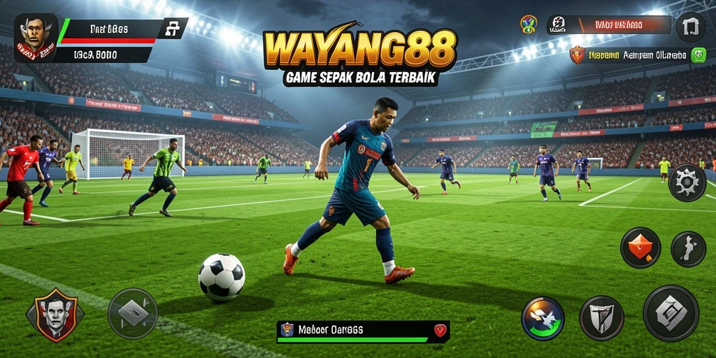 Screenshot menunjukkan aksi pertandingan sepak bola yang mendebarkan.