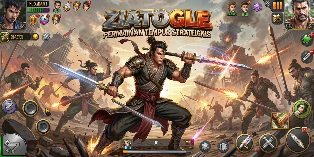 Screenshot gameplay ZIATOGEL yang menampilkan aksi pertempuran yang intens.